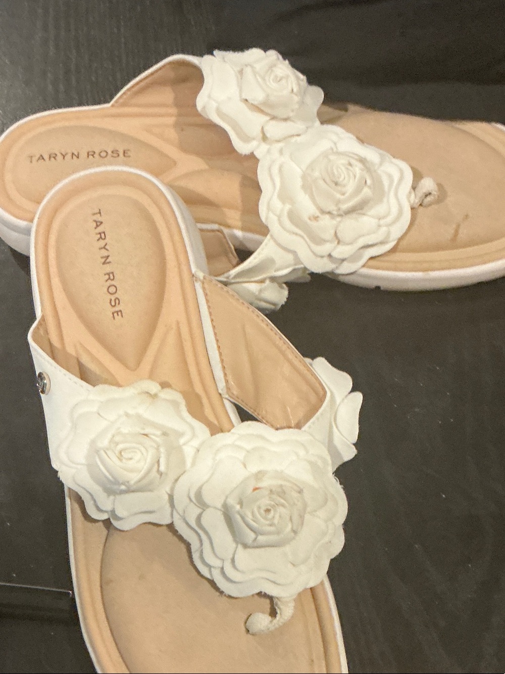 White rose flip flops